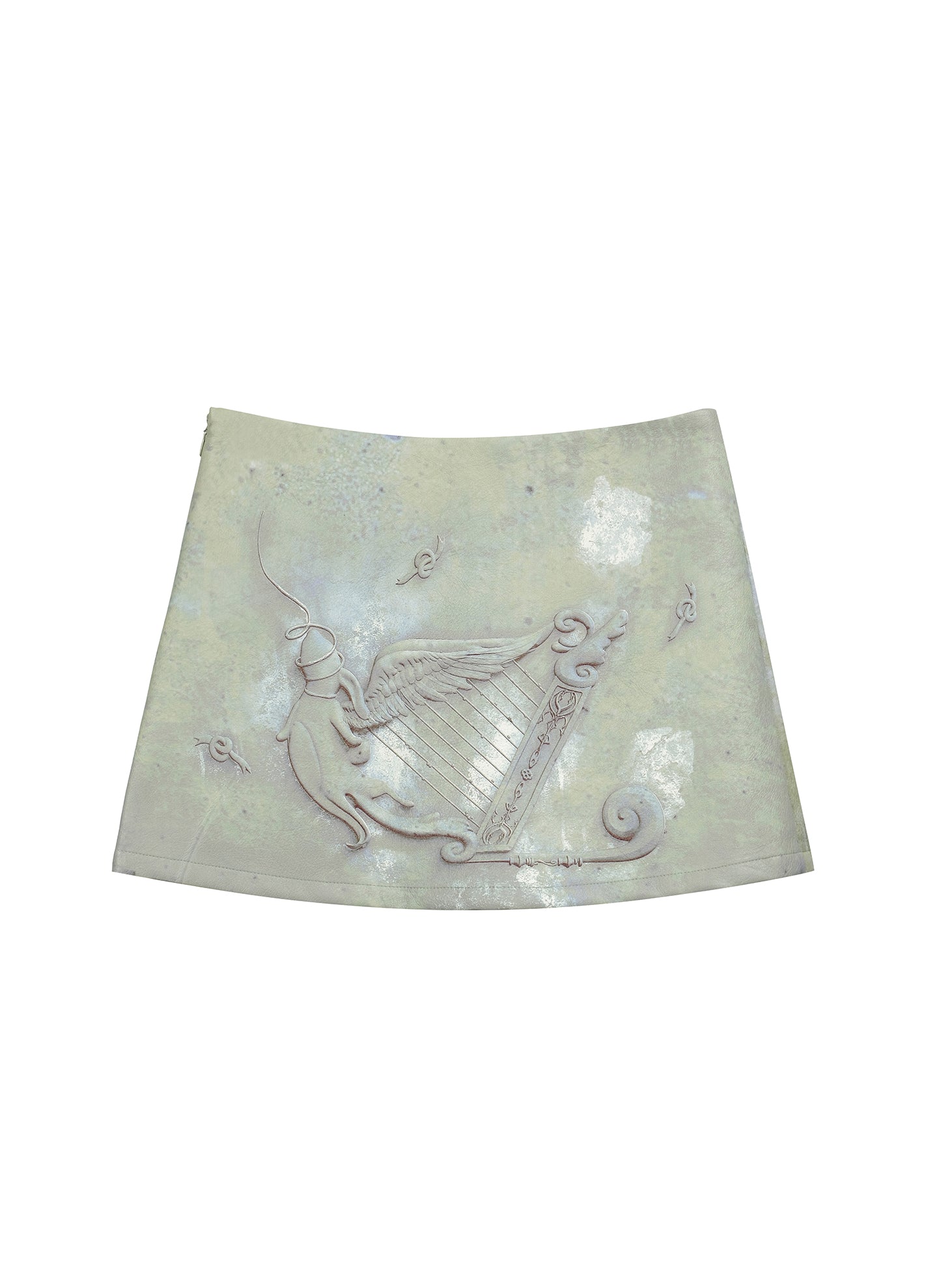 Dreamy relief printed A-line leather short skirt 