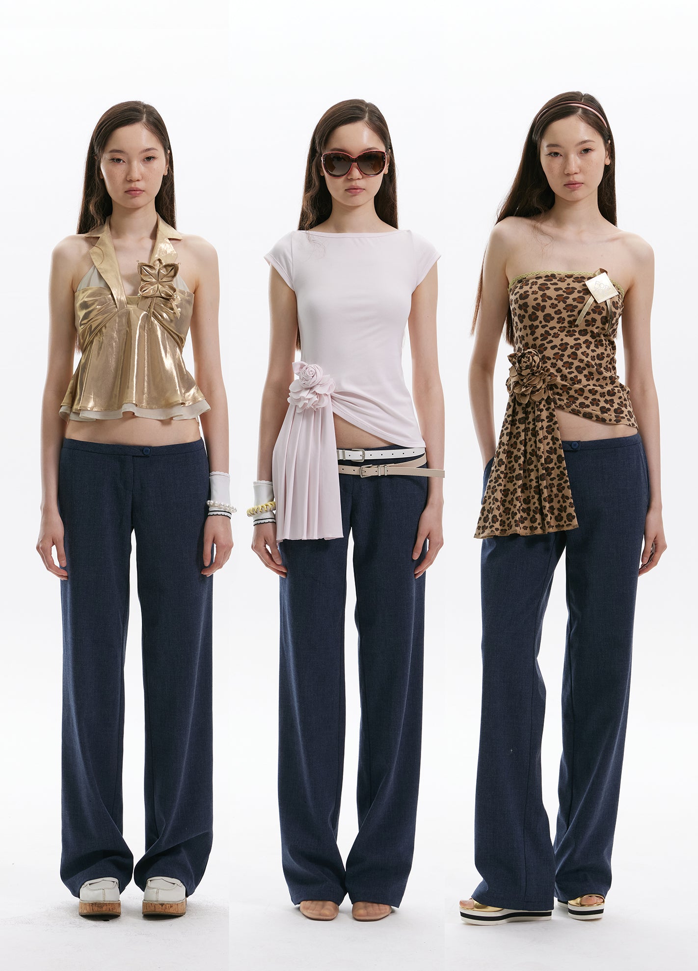 Lace patchwork fake two-piece pants