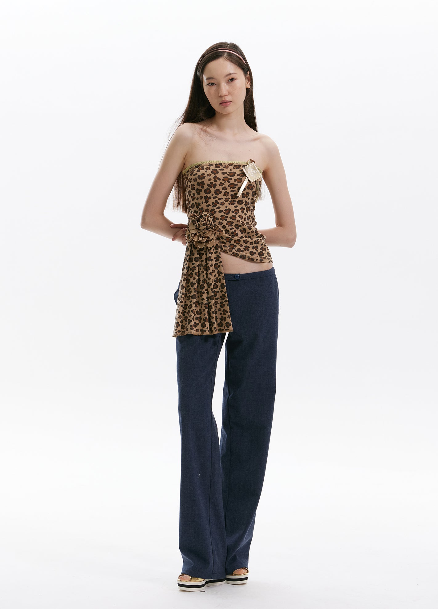 Handmade flower strapless, leopard print, lace