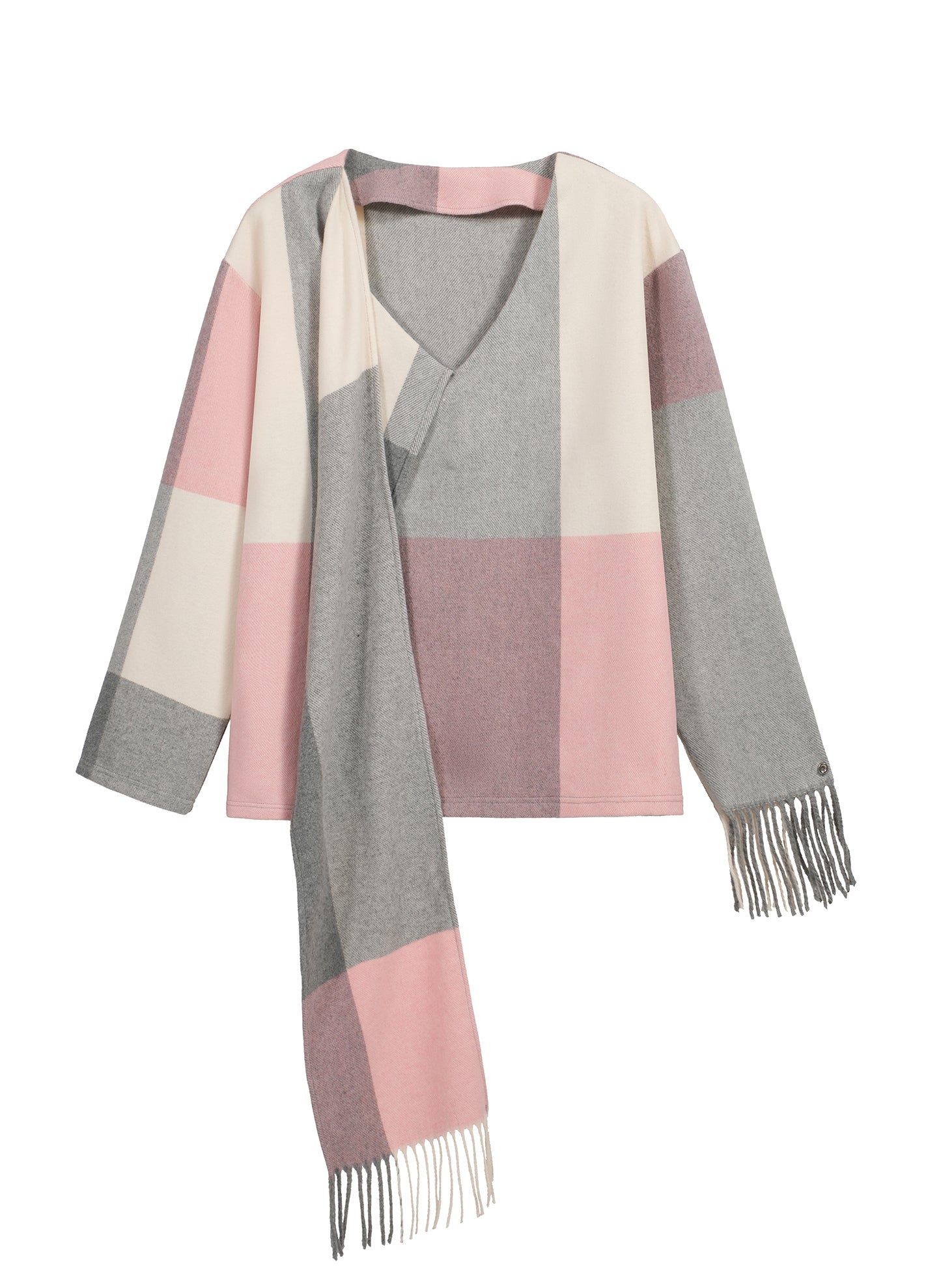 Scarf integrated wool sweater