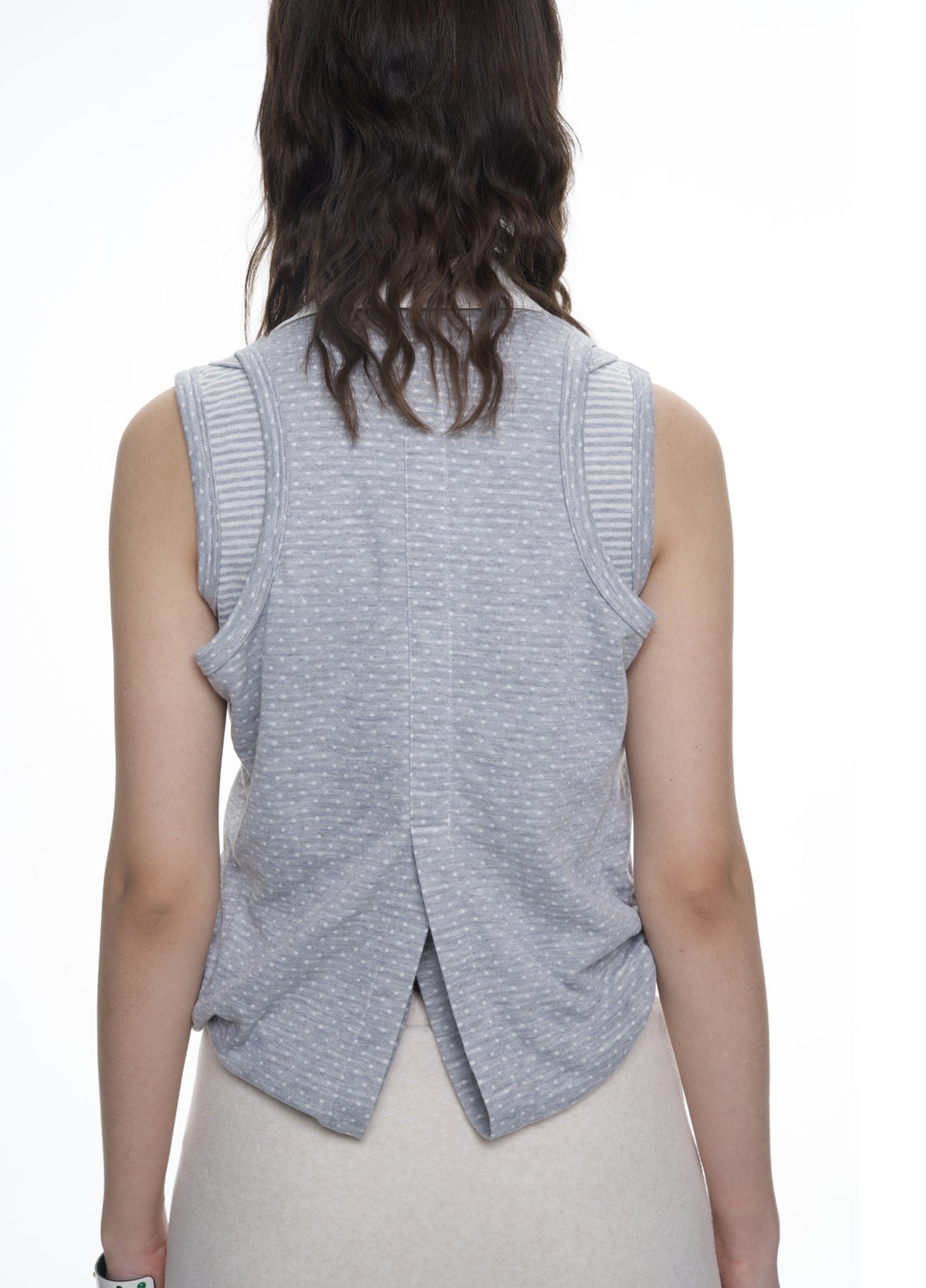 Polka dot print fake two piece design vest