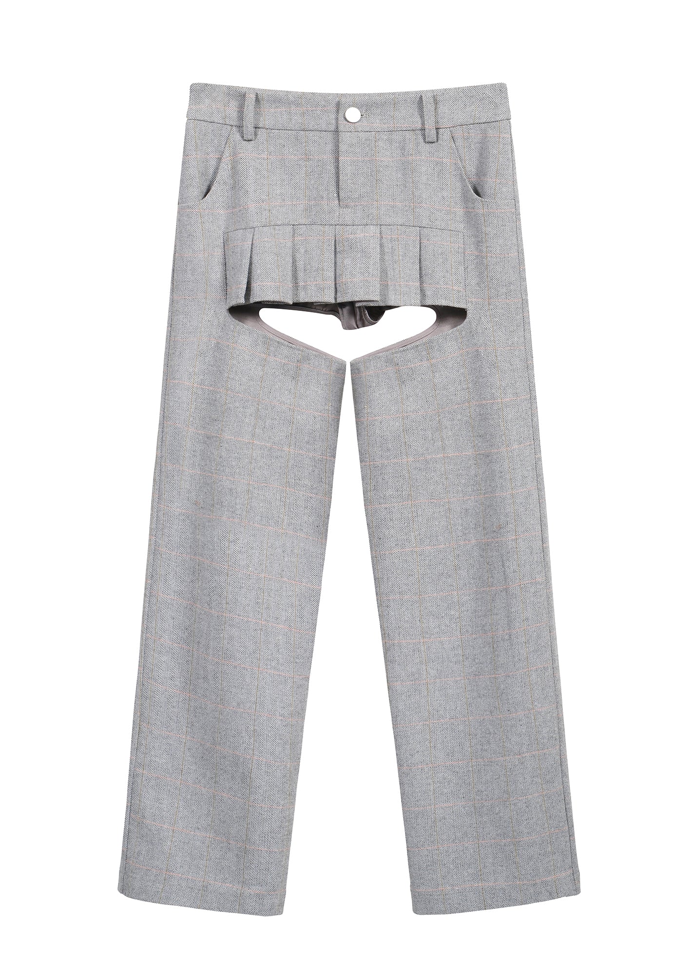 Grey plaid wool pleated skirt loose straight leg pants