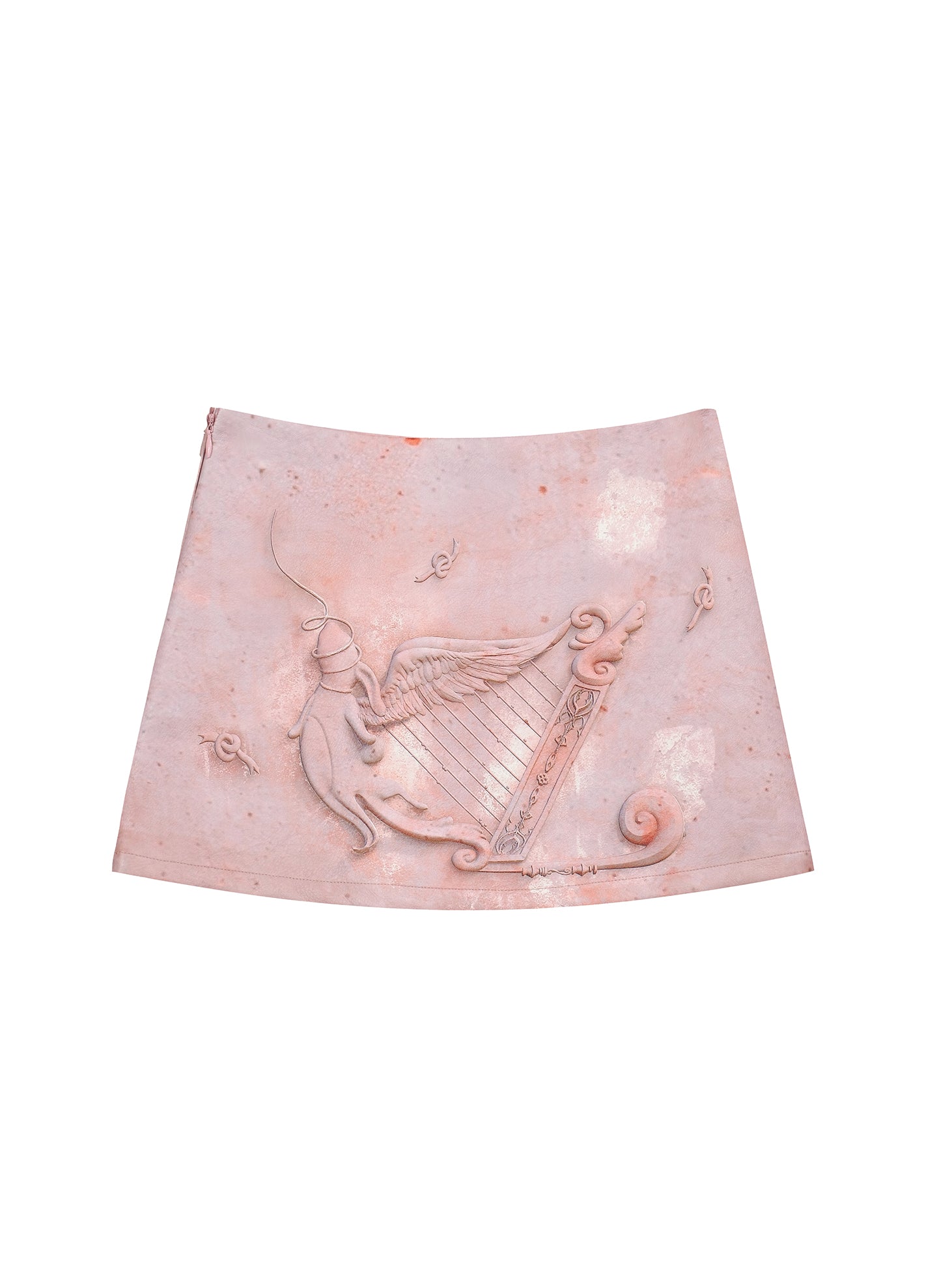 Dreamy relief printed A-line leather short skirt ﻿