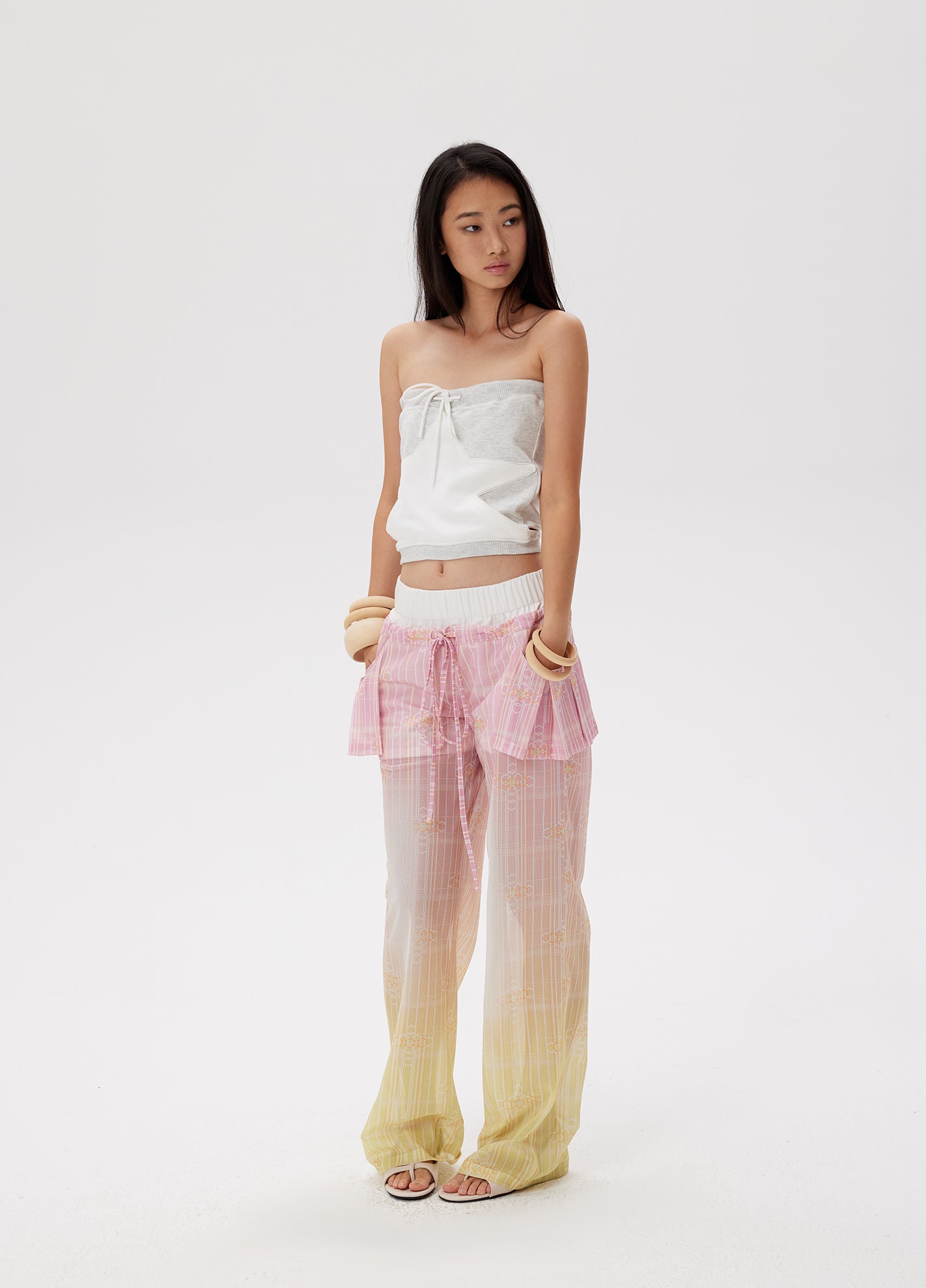 Gradient cross star mesh breathable pants summer pink&blue