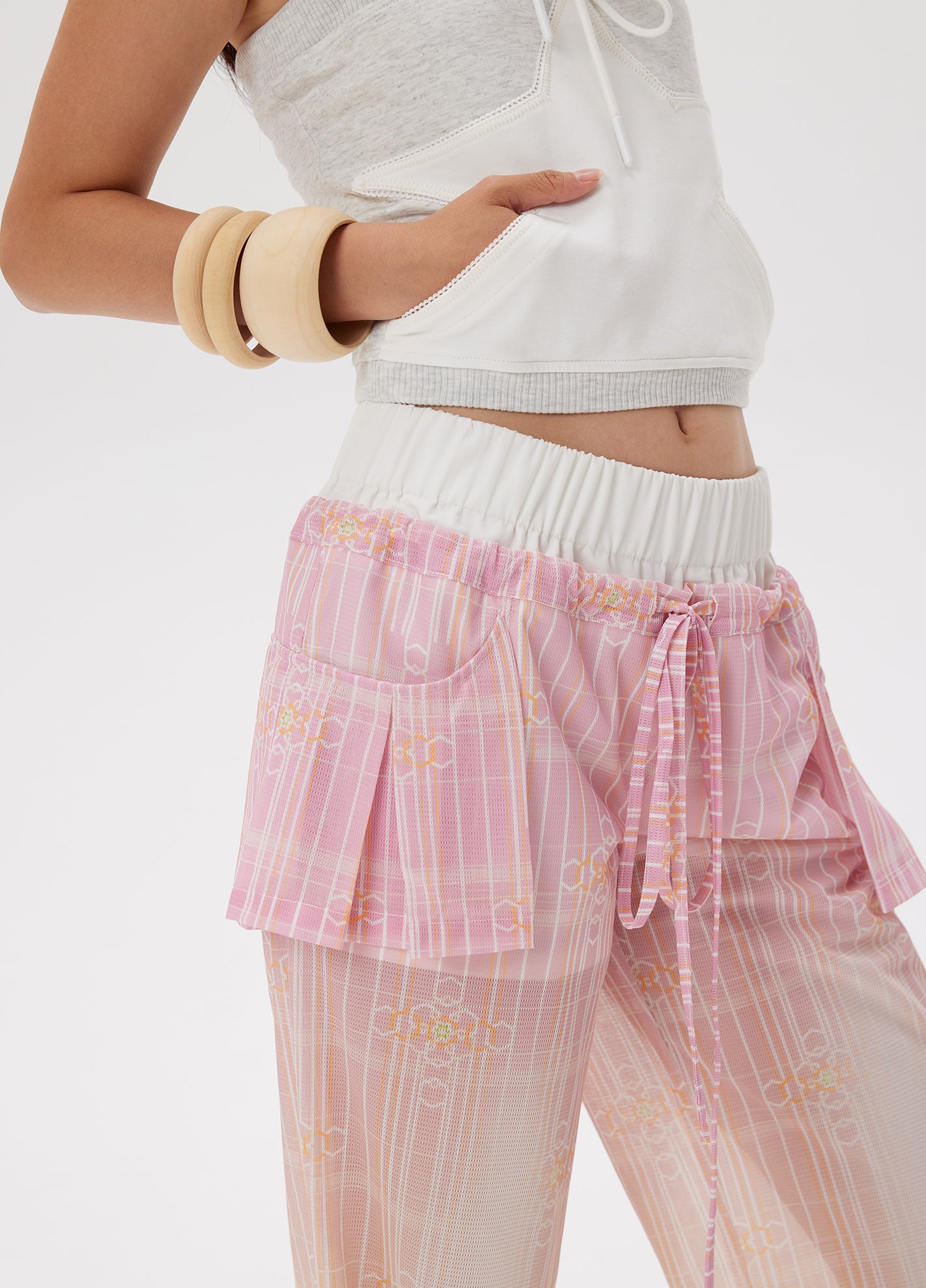 Gradient cross star mesh breathable pants summer pink&blue