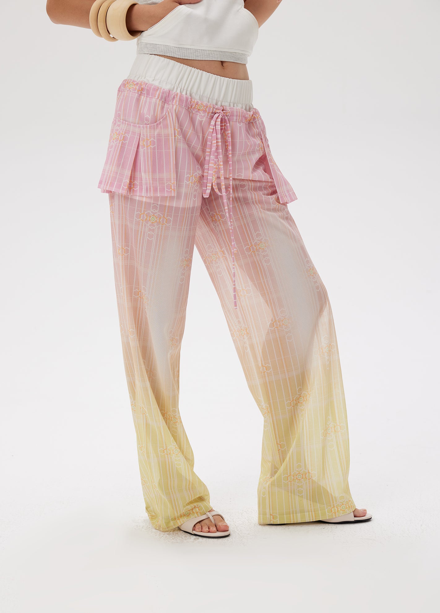 Gradient cross star mesh breathable pants summer pink&blue