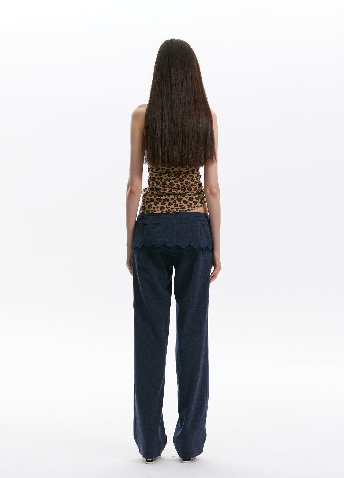 Lace patchwork fake two-piece pants