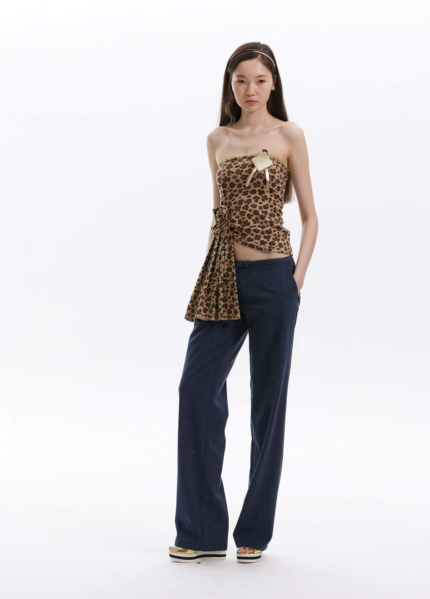 Lace patchwork fake two-piece pants