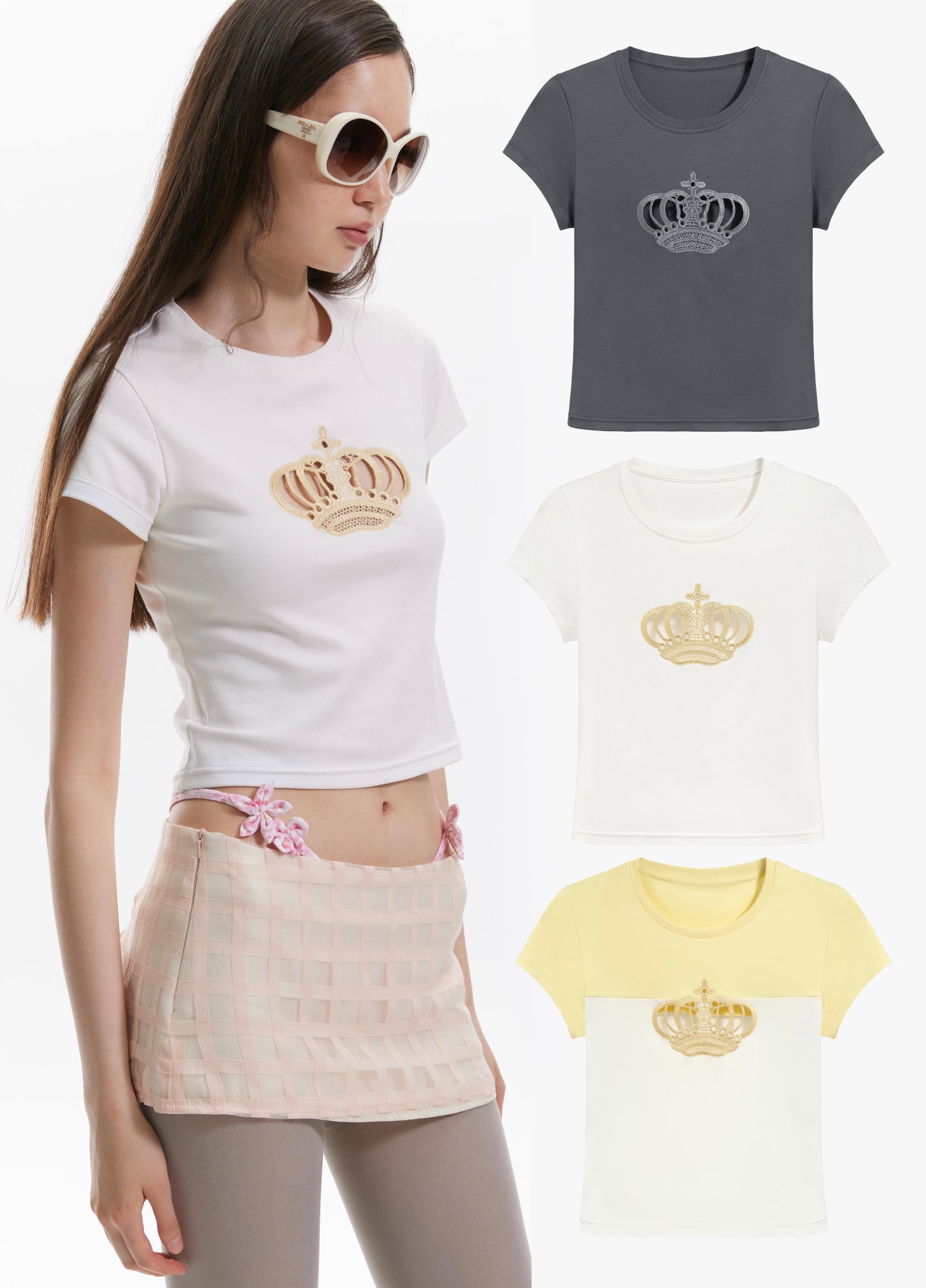 Crown Embroidered Casual T-shirt ﻿
