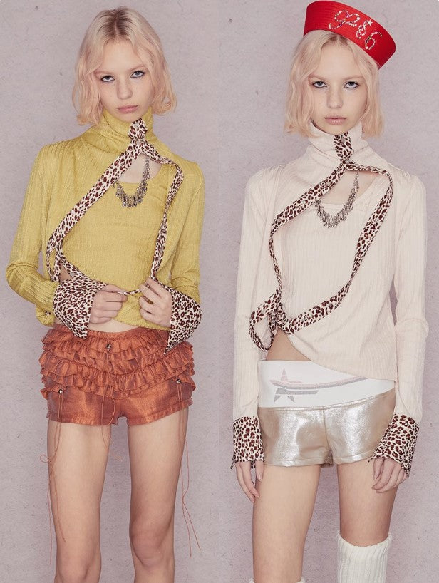 Deconstructed knitted leopard shirt