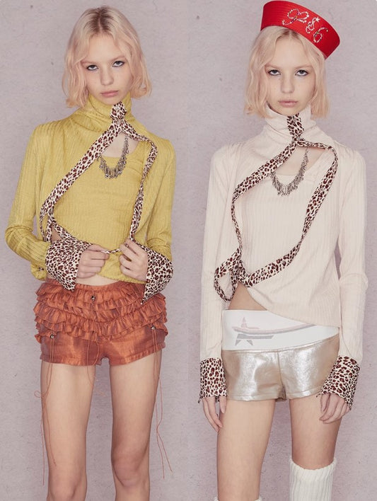 Deconstructed knitted leopard shirt