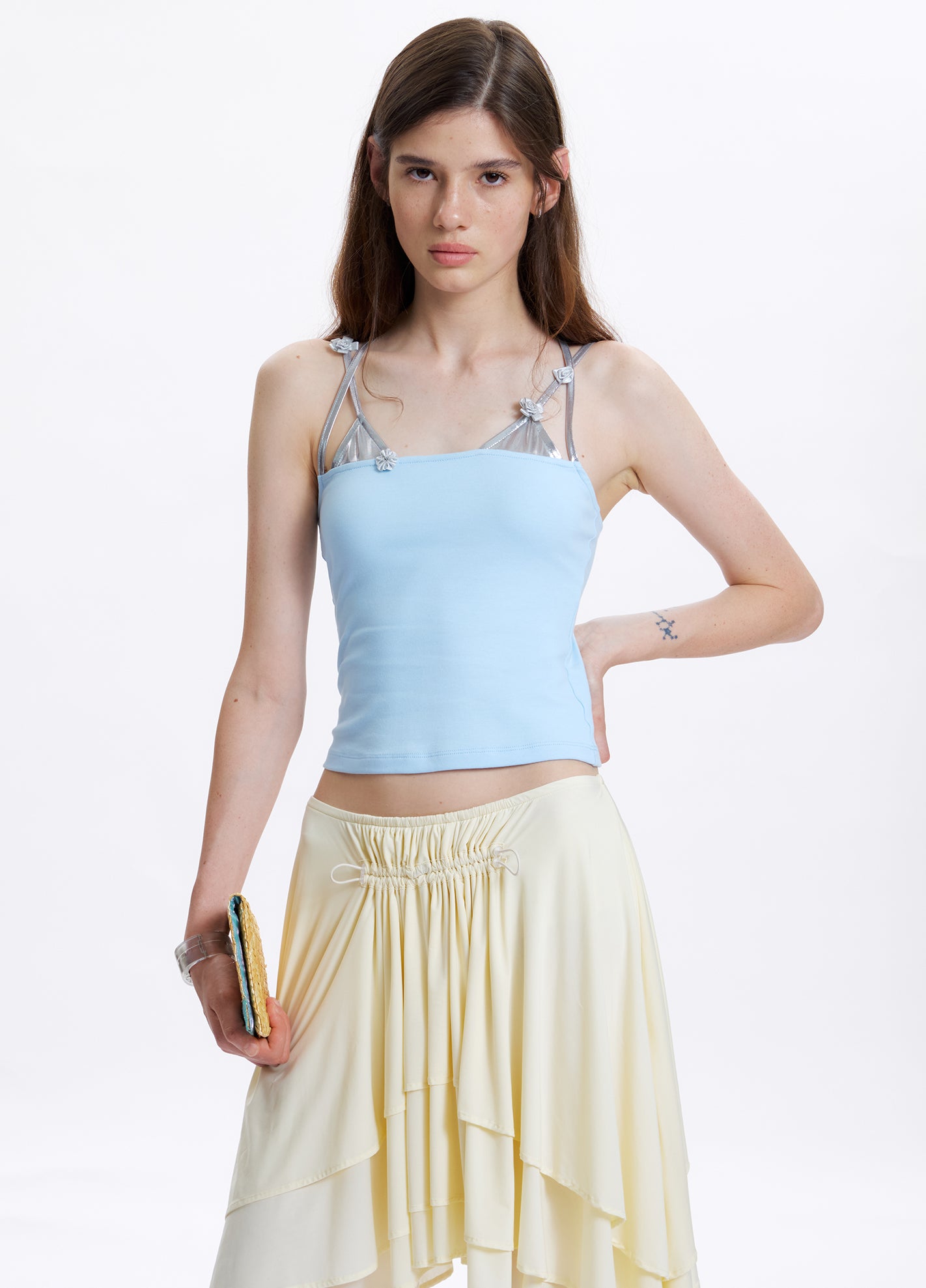 Fake two camisoles, Handmade flower tie top