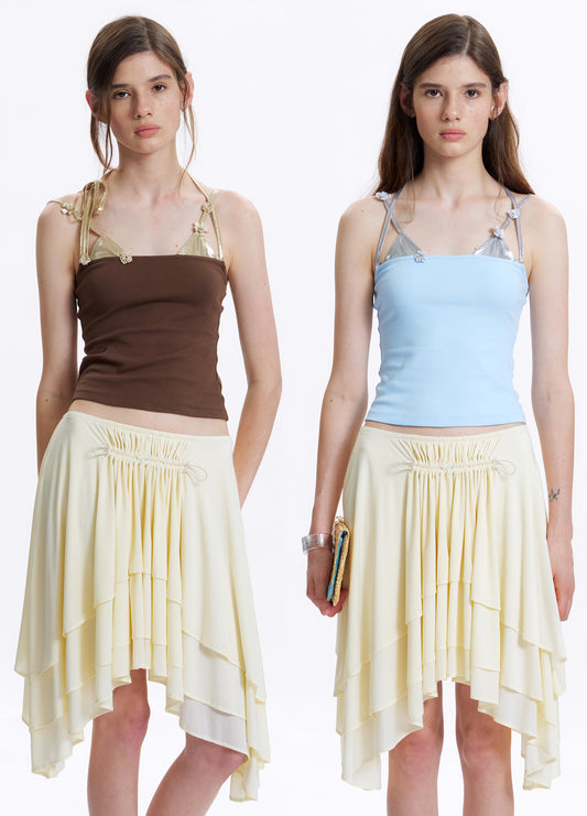 Fake two camisoles, Handmade flower tie top